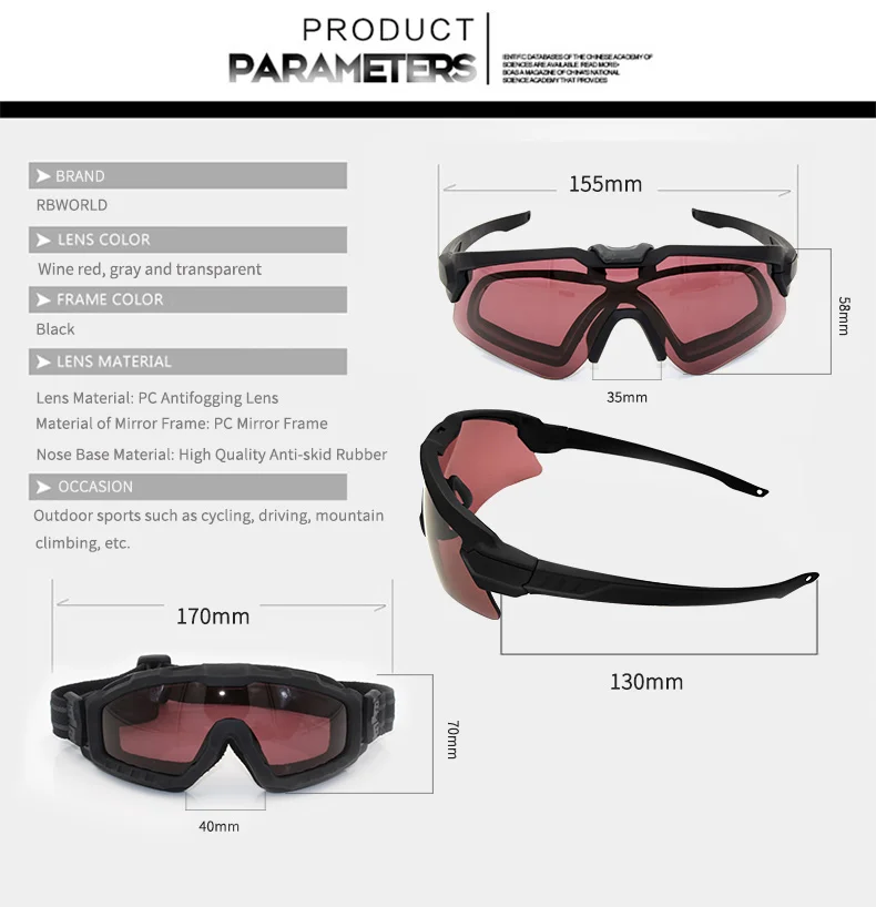 SI M ALPHA Anti-Fog Ski Sonnenbrille Radfahren Sonnenbrille Militärbrille Kugelsichere Armee Taktische Brille MTB Schießen Brillen – Detail 3