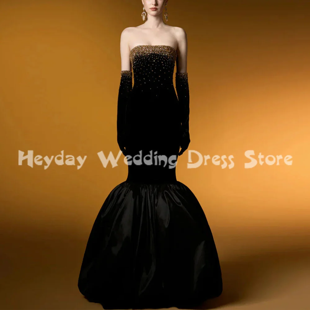 

Heyday Women's Mermaid Beaded Strapless Luxury Evening Dresses Sleeveless With Long Gloves Floor-Length Elegant Dresses 2025