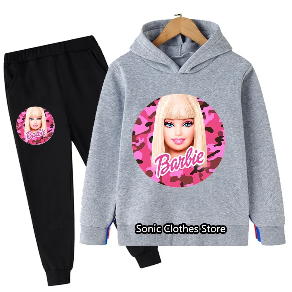 Boys Girls Clothes Barbie Hoodie Set Kids 2pcs Spring Autumn Toddler Girls Cartoon Hooded +pants Tracksuit Girls Clothing