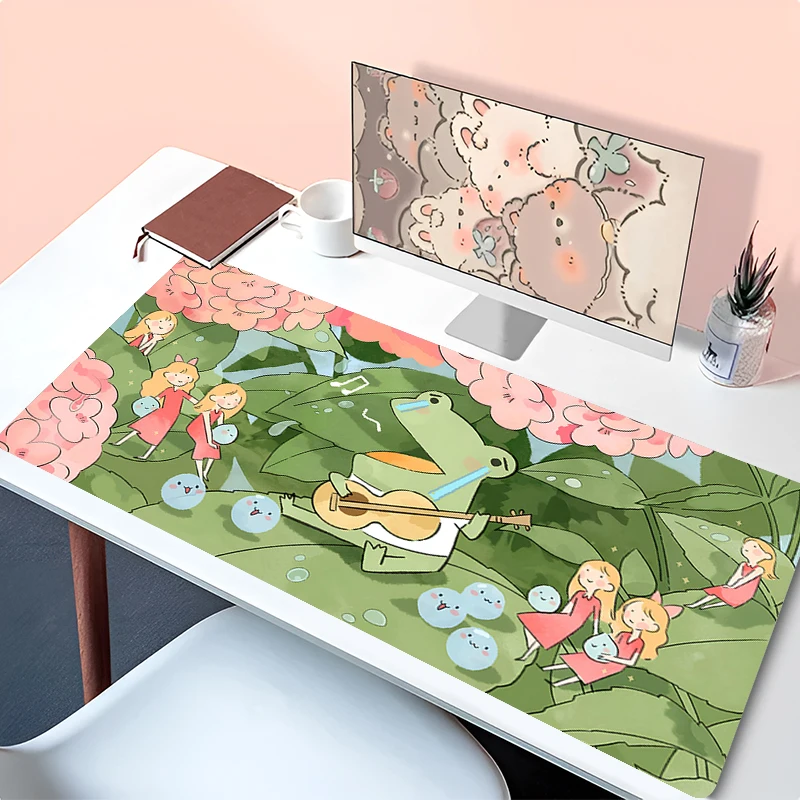 

Frog Singer And Flowers Mouse Pad Laptop Green Plant Cute Mousepad Computer Kawaii Pink Desk Mat 900x400 Anime Cartoon Mausepad