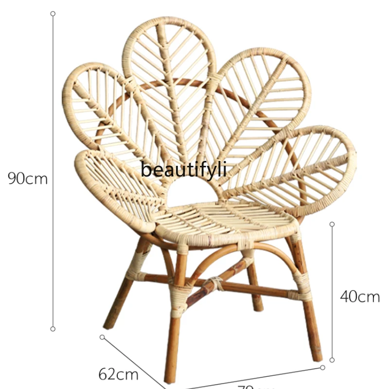 cxh   Sofa chair quiet wind balcony Vintage rattan chair outdoor courtyard rattan knitting leisure backrest single chair