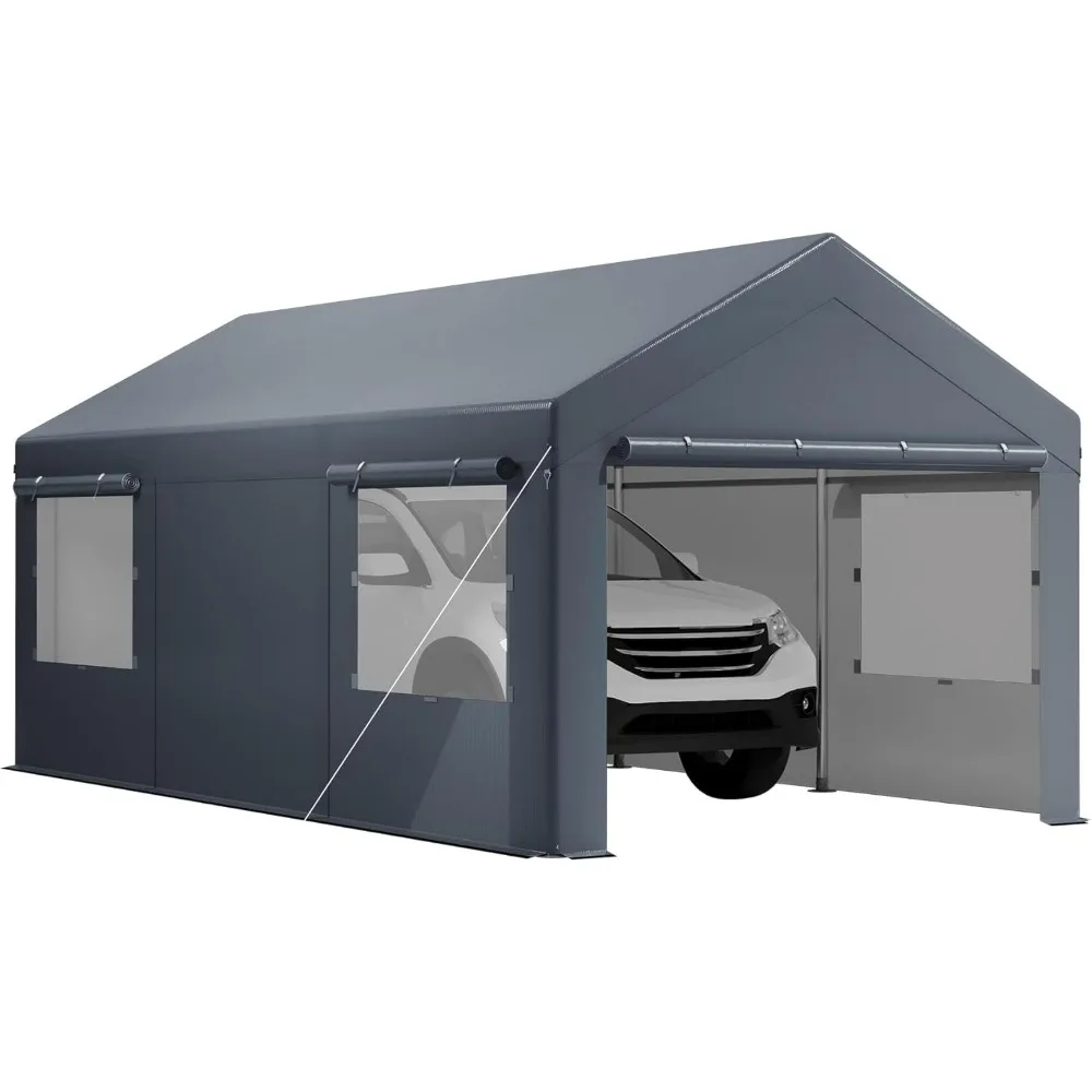 

Car Garage 10x20FT Heavy Duty Carport Kit with Sidewalls, Ventilated Windows and Doors, UV Resistant & Waterproof, Carp