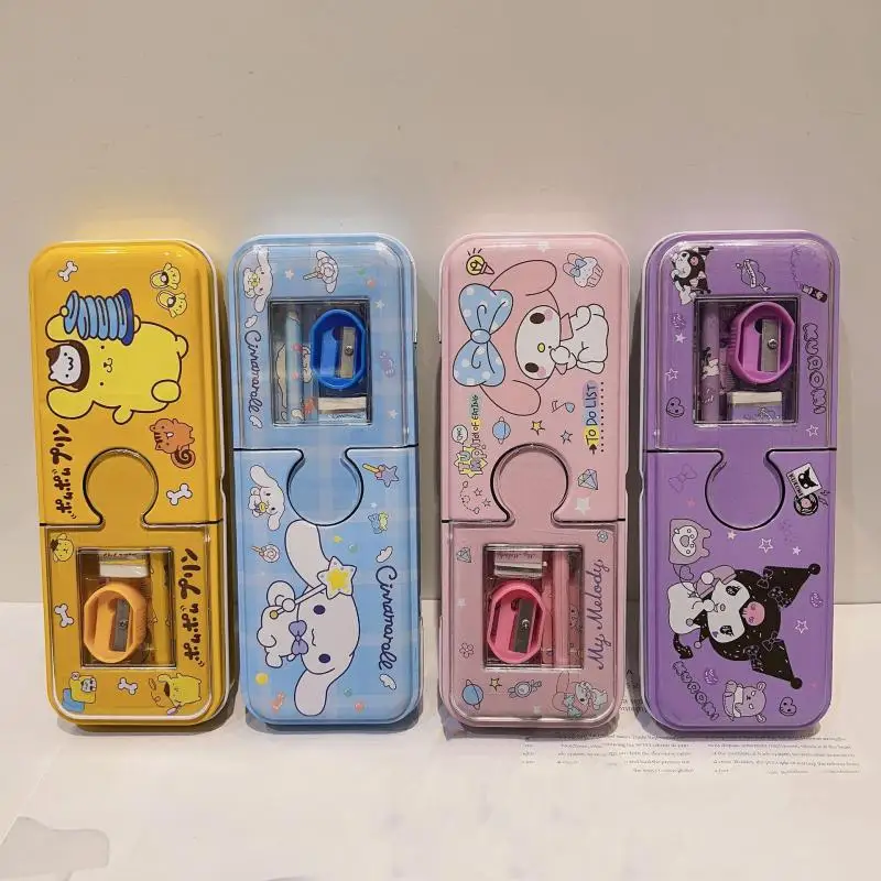 New Sanrios Stationery Box Set Cartoon Cute Melody Kuromi Cinnamoroll Pencil Eraser Bilayer Combination Pencil Box Children Gift