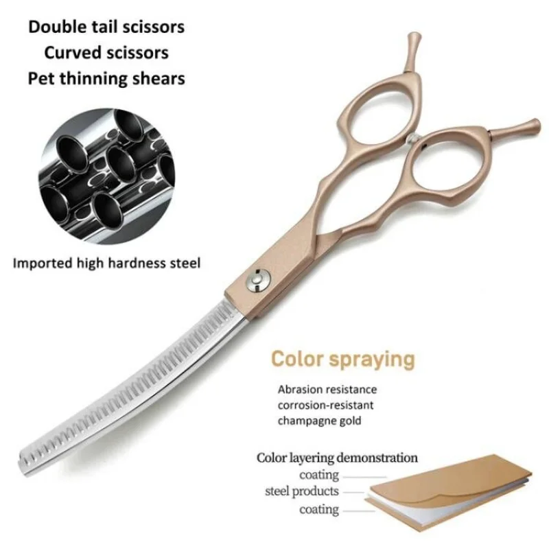 7inch Curved Chunkers Shears Stainless Steel Dog Grooming Cat Curved Scissor, Light Weight Special Designed Pet Grooming Supply