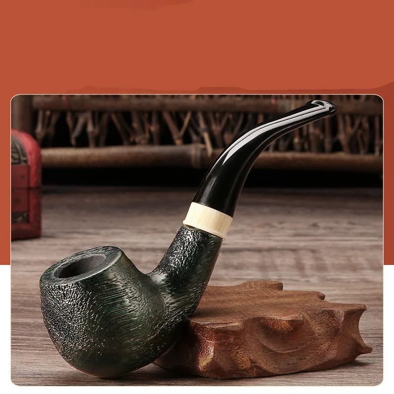 Wooden Tobacco Pipe Bent Type Handmade Retro Smoking Pipe 9mm Filter Pipe Gift for Men