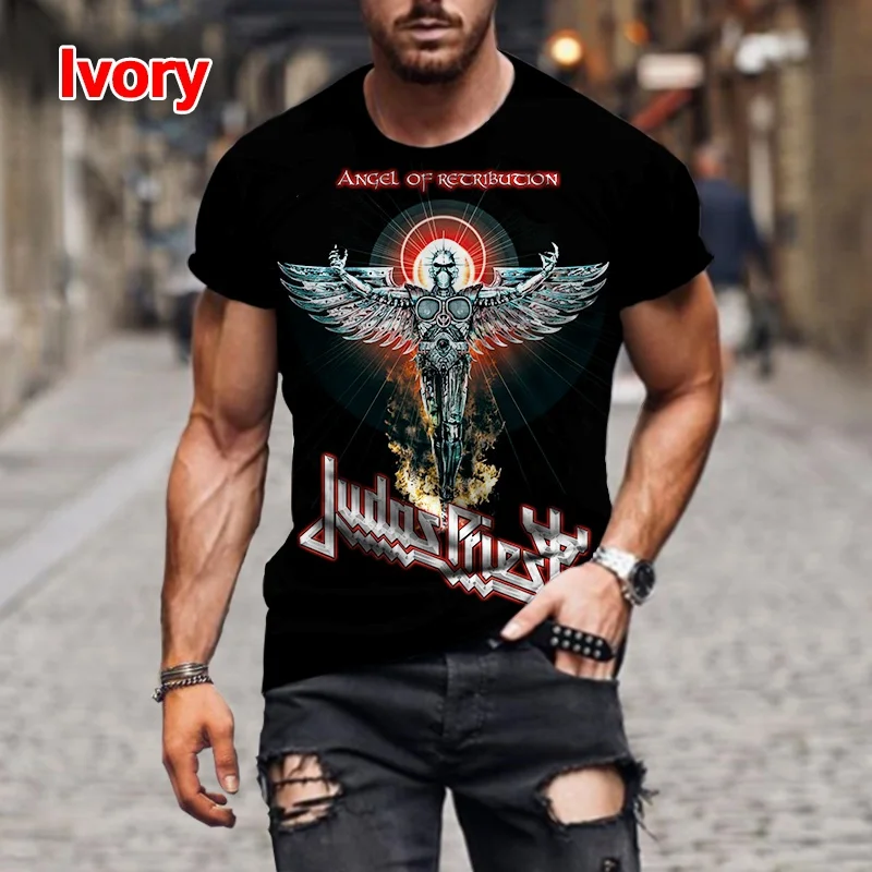 Fashion Hip Hop Rock Judas Priest Band 3D Printed T shirts For Men Casual Street Trend Short Sleeve T-shirt Large Size Clothing