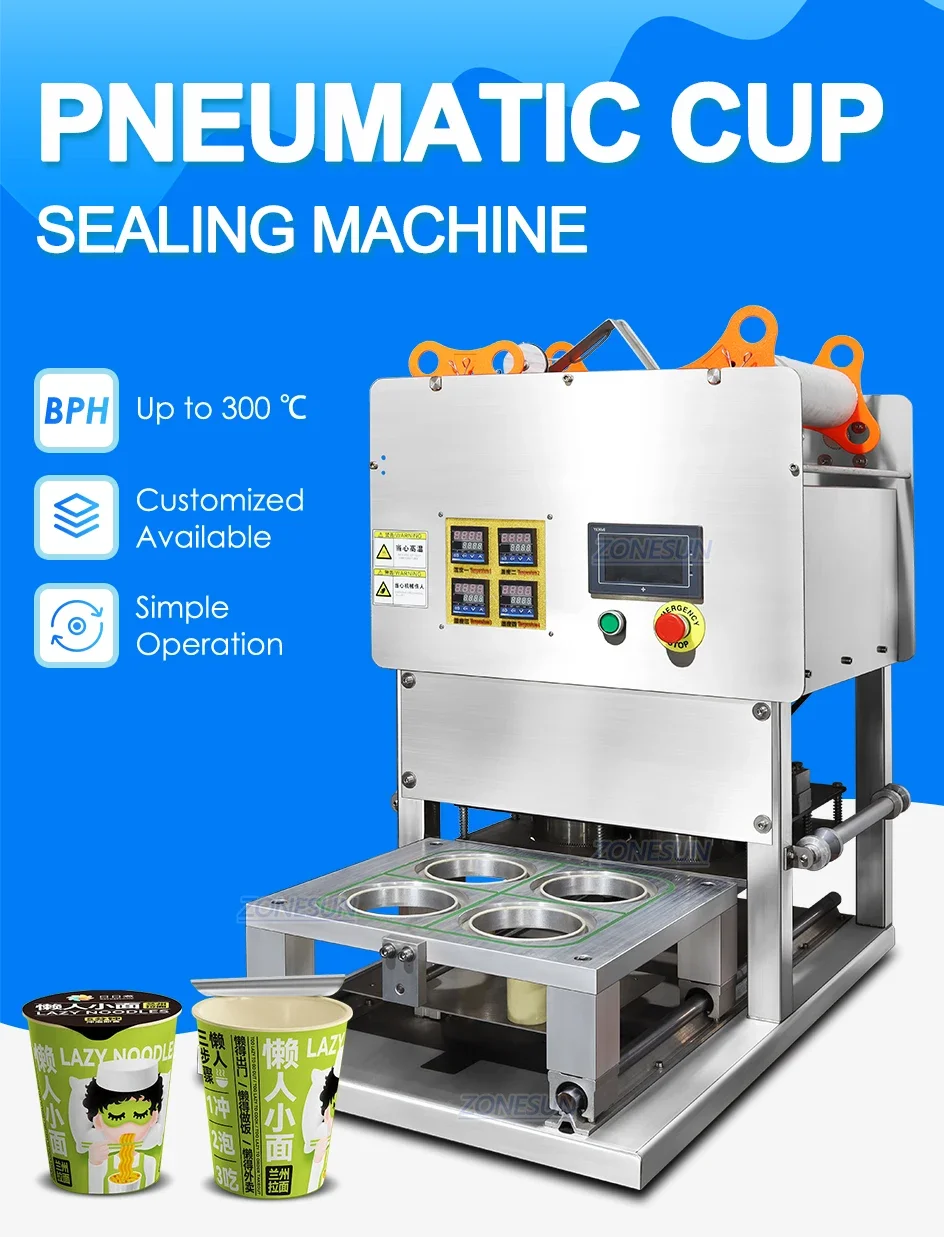 ZONESUN ZS-FK4C Small Semi Automatic 4 Heads Jelly Juice Plastic Cup Sealing Machine