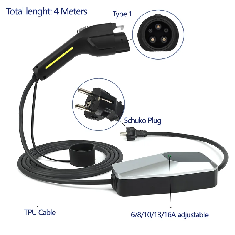 EV-oplader Type 2 Type 1 Oplaaddoos voor elektrische auto 6A-16A 10 meter 4 meter 1 fase 3 fase EVSE-oplaadkabel Modus 2