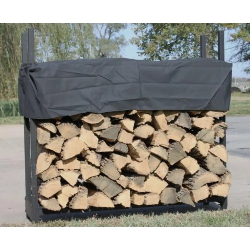 4' Firewood Rack with Cover - Black - Steel Outdoor Log Holder With Cover - Made In The USA , Powder Coat Finish