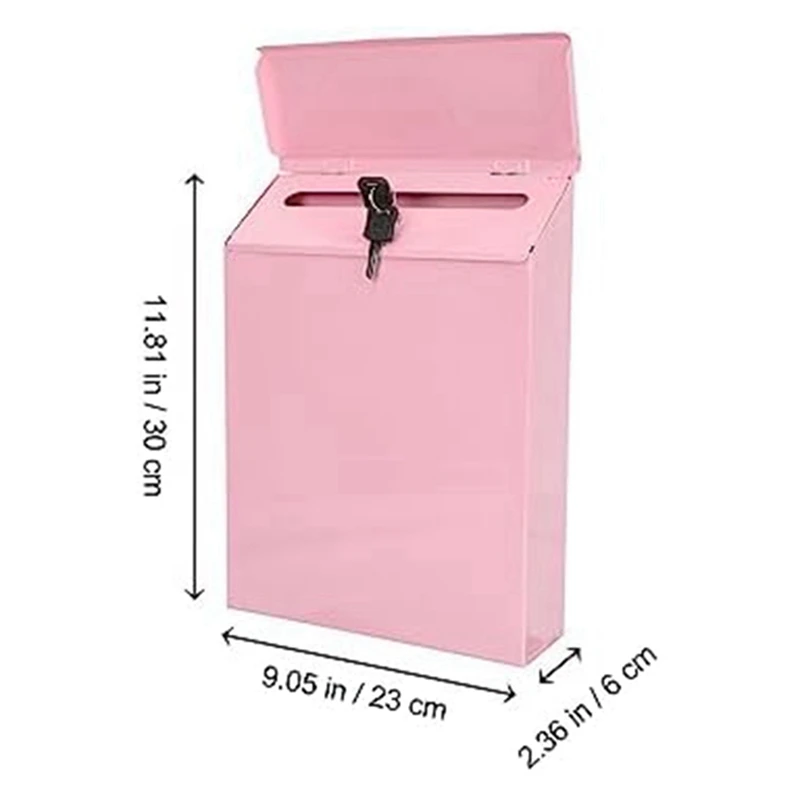 Wall-Mounted Mailbox Wall Collection Box Farmhouse Mailbox + Key Suitable For Home Office Pink