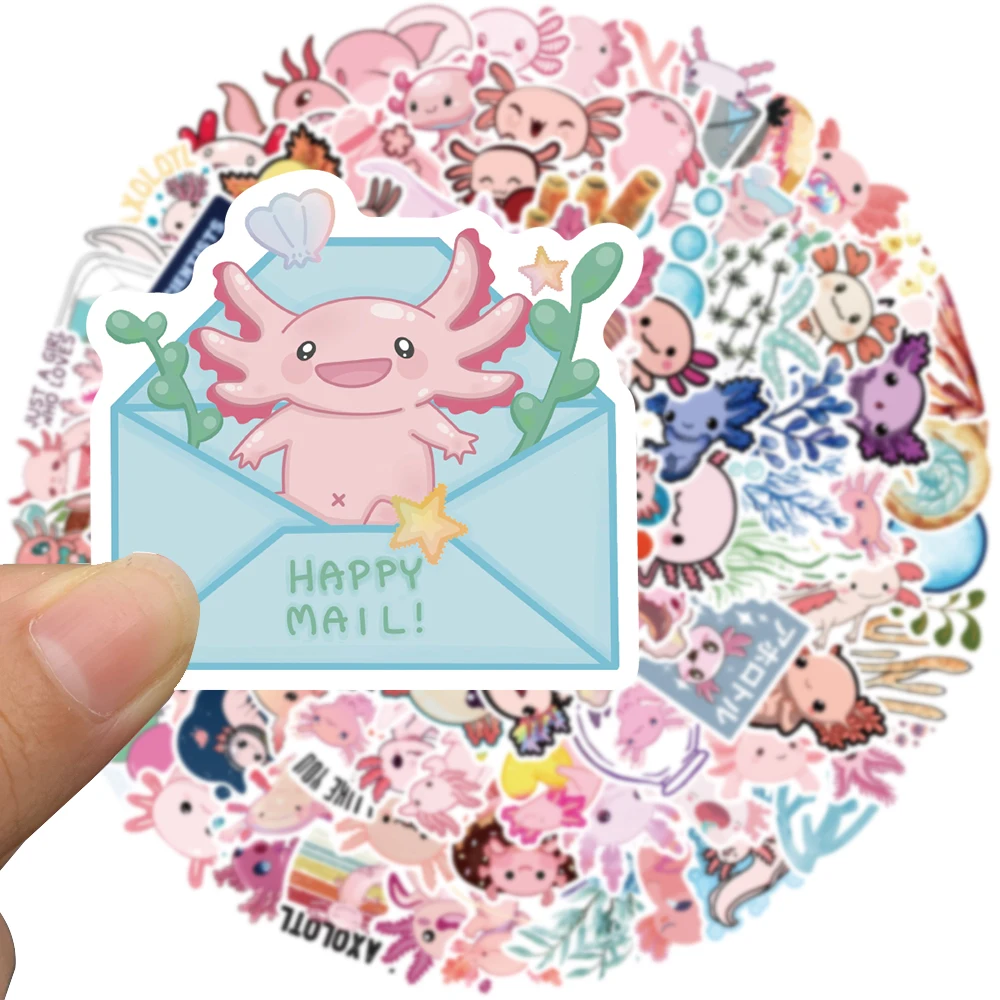 50/100pcs Cute Cartoon Axolotl naklejki ze zwierzętami na bagaż Laptop gitara telefon wodoodporny Graffiti naklejki na samochód rowerowy