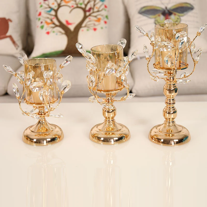 Glass High-footed Candlestick Romantic Candlelight Dinner Wedding Props Home Golden Scented Candle Crystal