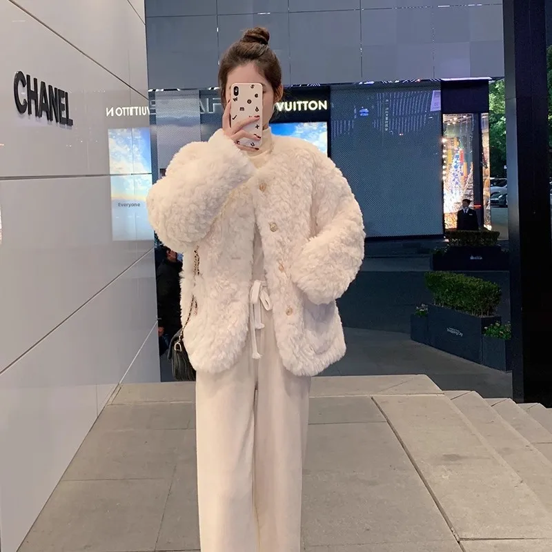 Thiened فرو الضأن Jaet المرأة 2025 جديد الخريف الشتاء حجم صغير فو الفراء Inteated الجلود الدافئة عادية Sle الوقوف صالح #5