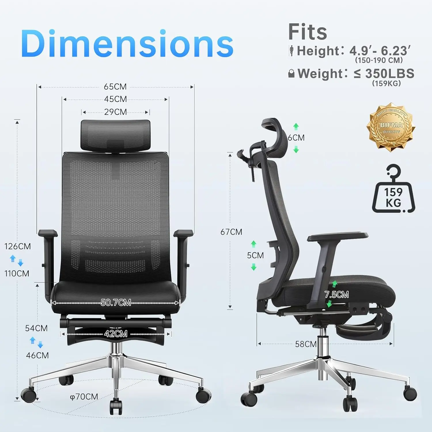 Ergonomic Office Chair with Footrest,145° Reclining | Adjustable Lumbar & Headrest, 3D Armrests, Silent Casters, Heavy Steel Bas