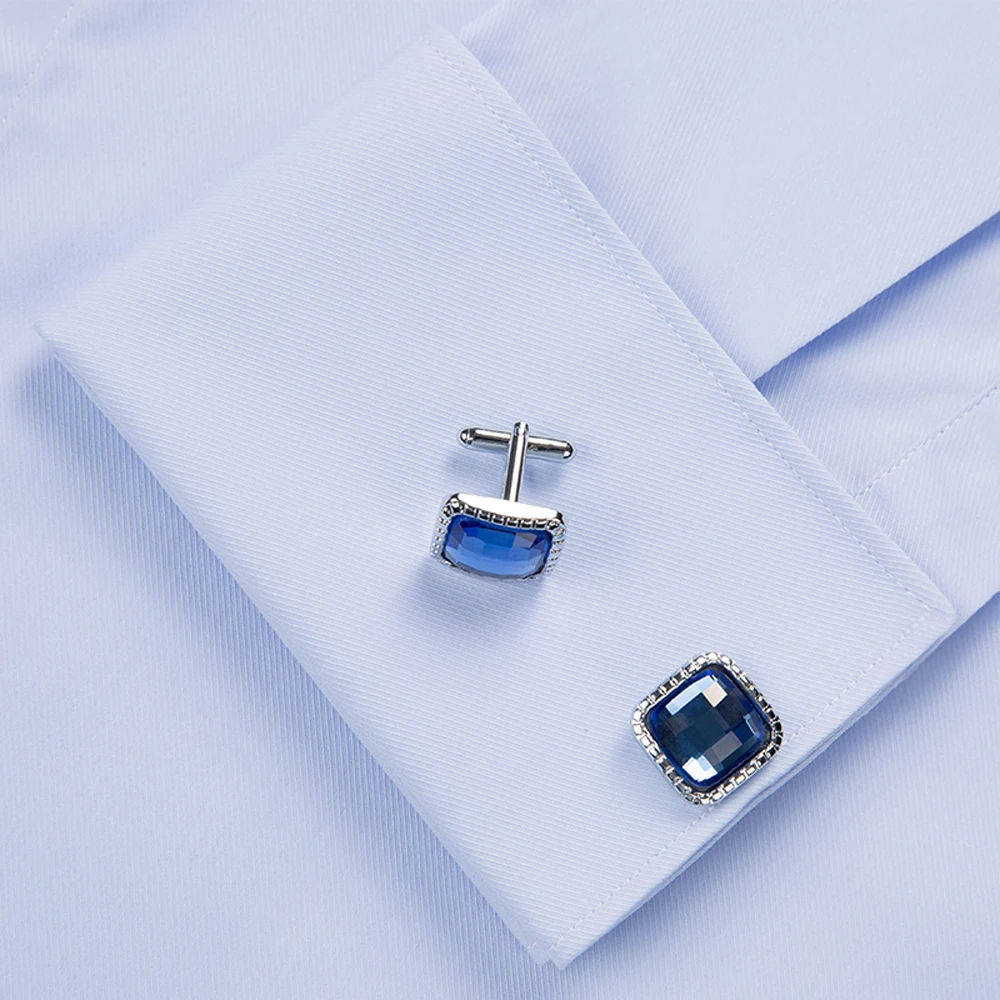 Camisa de vestir clásica con botones ocultos para hombre, camisa blanca Formal de negocios de manga larga, de ajuste estándar, con gemelos incluidos