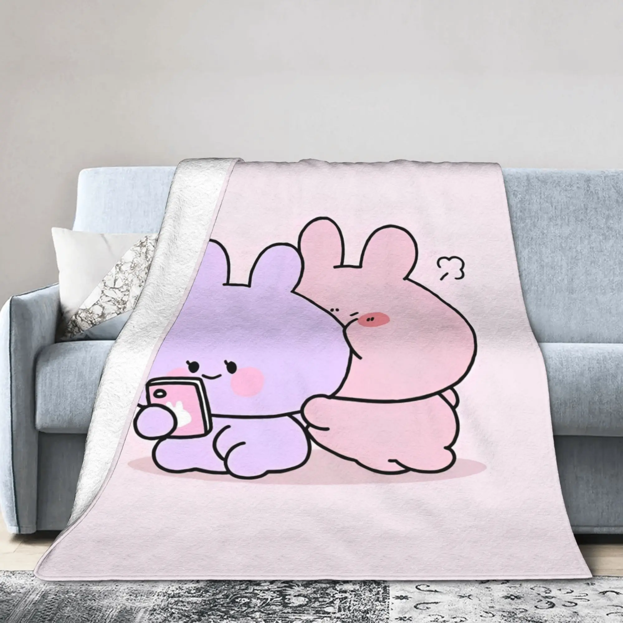 Asamimichaan Asleep Cartoon Knitted Blankets Asamimi Throw Blankets Summer Air Conditioning Portable Ultra-Soft Warm Bedsprea,
