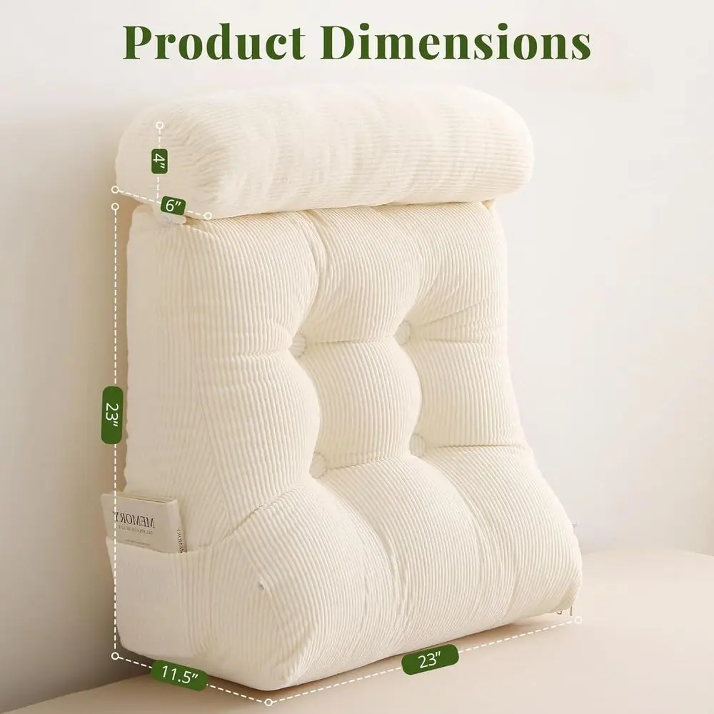 2-Pack Reading Bed Wedge Pillows with Neck Support for Sitting, Sleeping, Post-Surgery, Acid Reflux Relief, Beige, 23x11.5x23