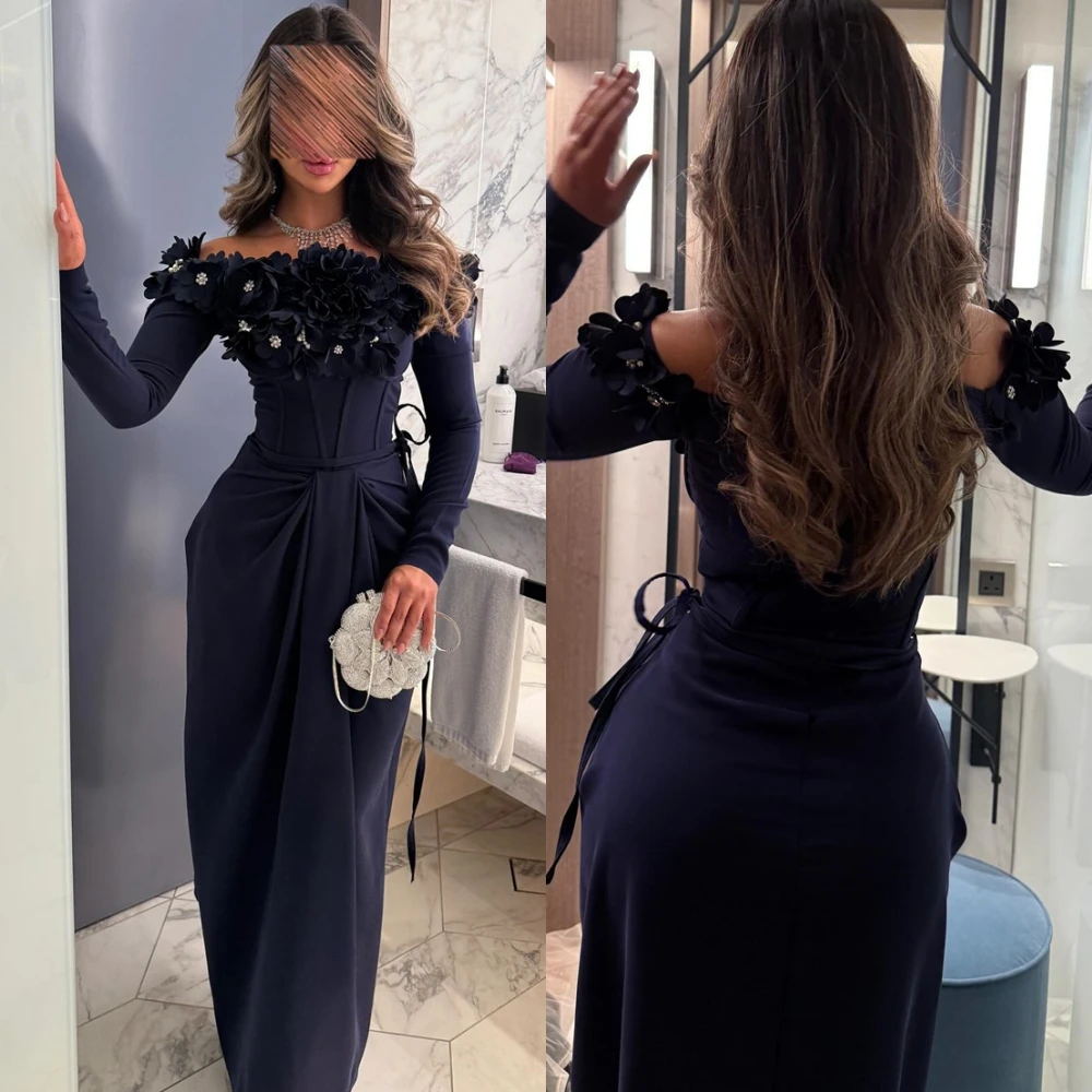 

Customized Luxury Jersey Evening Dress Delicate Long Sleeves Boat Neck Prom Dresses Temperament Mermaid Special Occasion Gowns