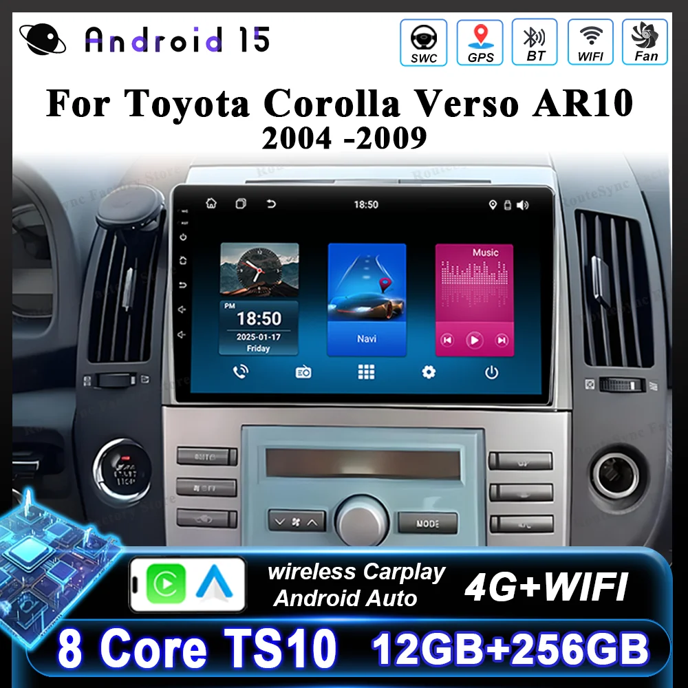 

Android Car Radio Stereo For Toyota Corolla Verso AR10 2004 -2009 Auto GPS Navigation Player Multimedia Carplay No 2Din DVD QLED