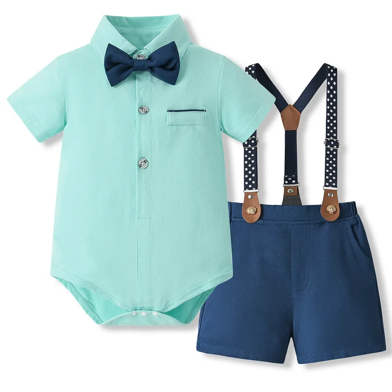 

A Romper + Suspender Short 2 Piece Sets Baby Boy Gentlemen Suits Baby Boy