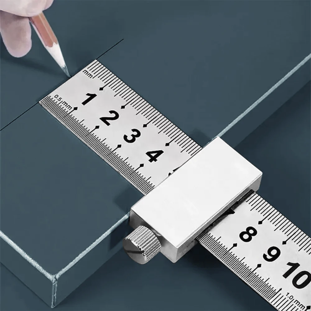 Woodworking Tools Measuring Marking Gauge, Metal Carpentry Square Ruler with Positioning Limit Block LA-AA91