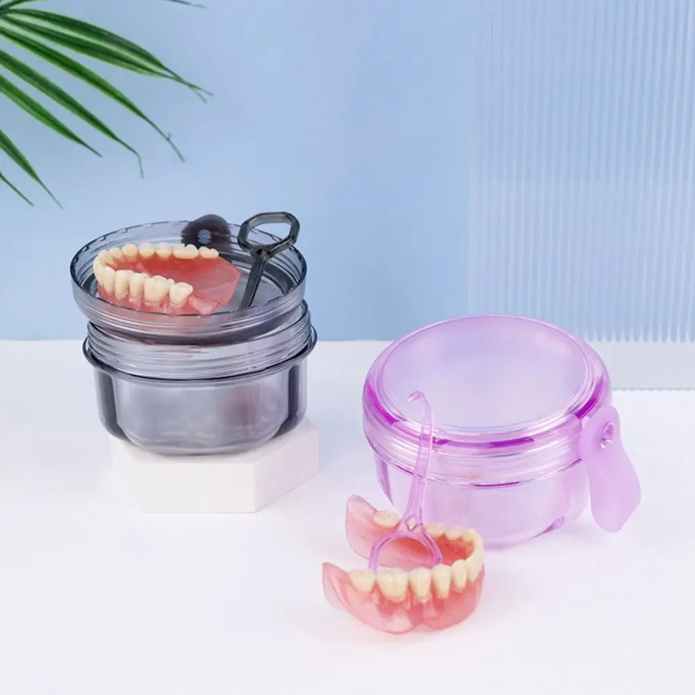 Impact-resistant Denture Cleaning Box Food Grade Double Layer Denture Soaking Cup Breathable Large Capacity Braces Storage Case