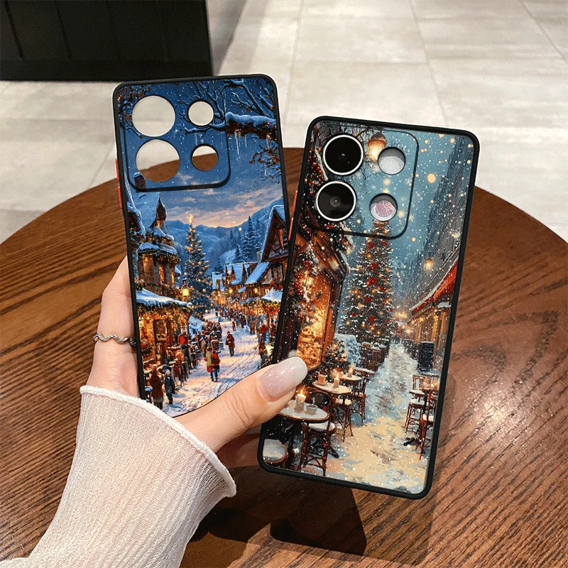 الشتاء الثلوج مشهد شجرة عيد الميلاد الفن قضية الهاتف لسامسونج غالاكسي A56 A55 A54 A53 A52 A51 A16 A15 A14 A07 A06 الغطاء الخلفي الصلب