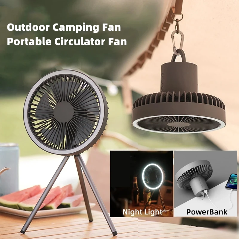 

Camping Fan 10000mAh Rechargeable Desktop Portable Air Circulator Wireless Ceiling Electric Fan with Power Bank LED Light Tripod
