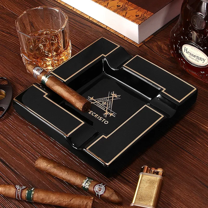 Elevate Your Cigar Experience with Our Ceramic Ashtray Set - 3 Wide Mouth Slots for a Perfect Smoke