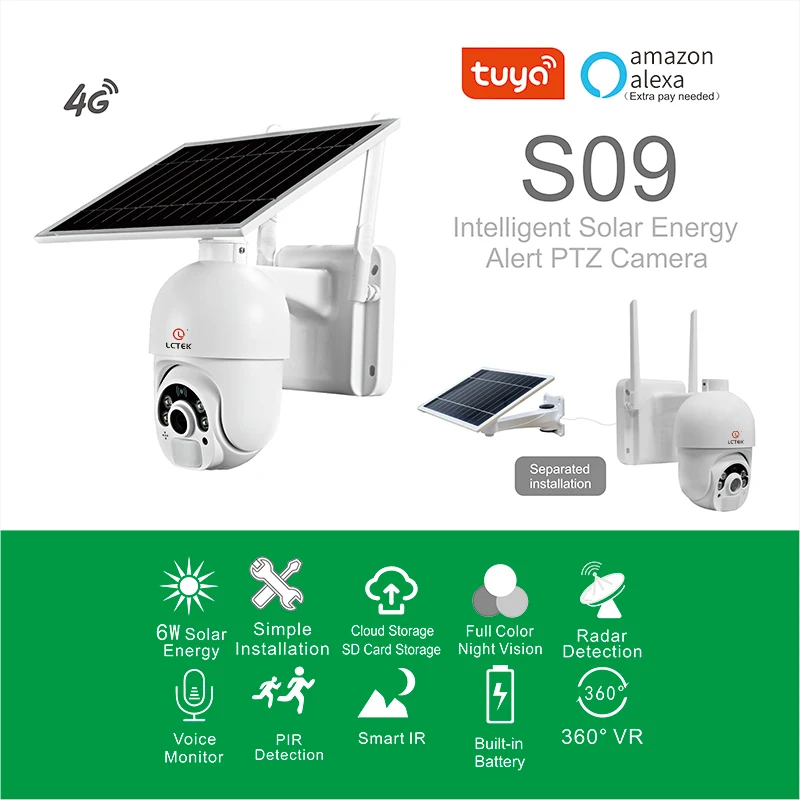 LCLCTEK 4G Intelligent Solar PTZ Camera Outdoor Waterproof PIR Motion Detection P2P Wireless CCTV CAMERA