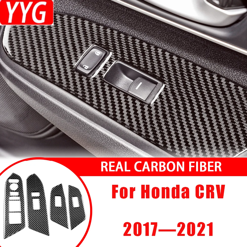 For Honda CRV 2017—2021 Car Accessories Carbon Fiber Window Control Lifting Panel Interior Cover Trim Sticker Modification