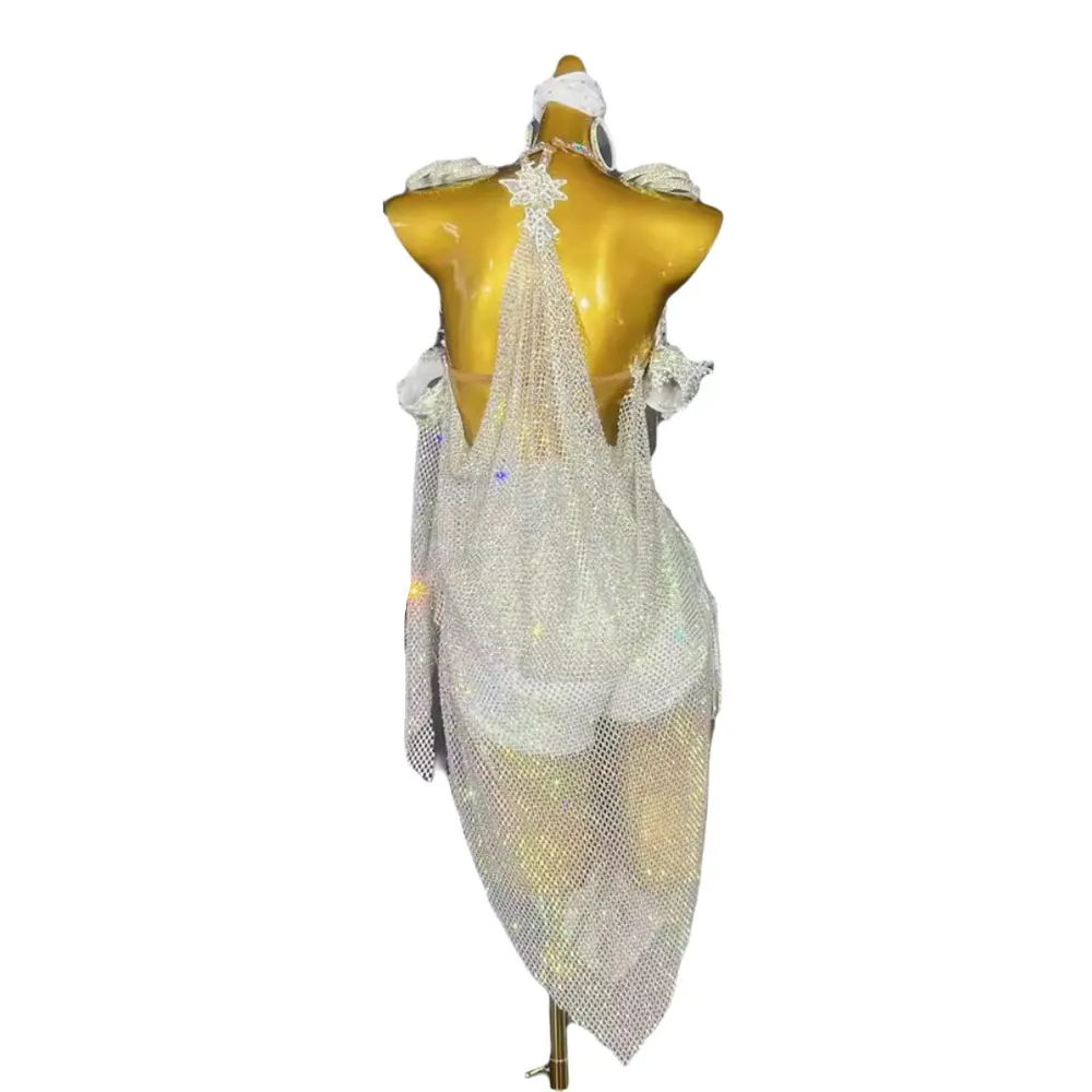 Latin Dance Competition, High-end Customized Backless Hollow Diamond Mesh Samba Performance Dress for Women, Adults and Children