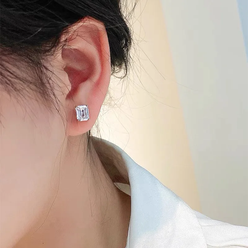 Xiaoyan 100% S925 silver simulation emerald cut 7 * 9mm rectangular pagoda earrings anniversary commemorative gift