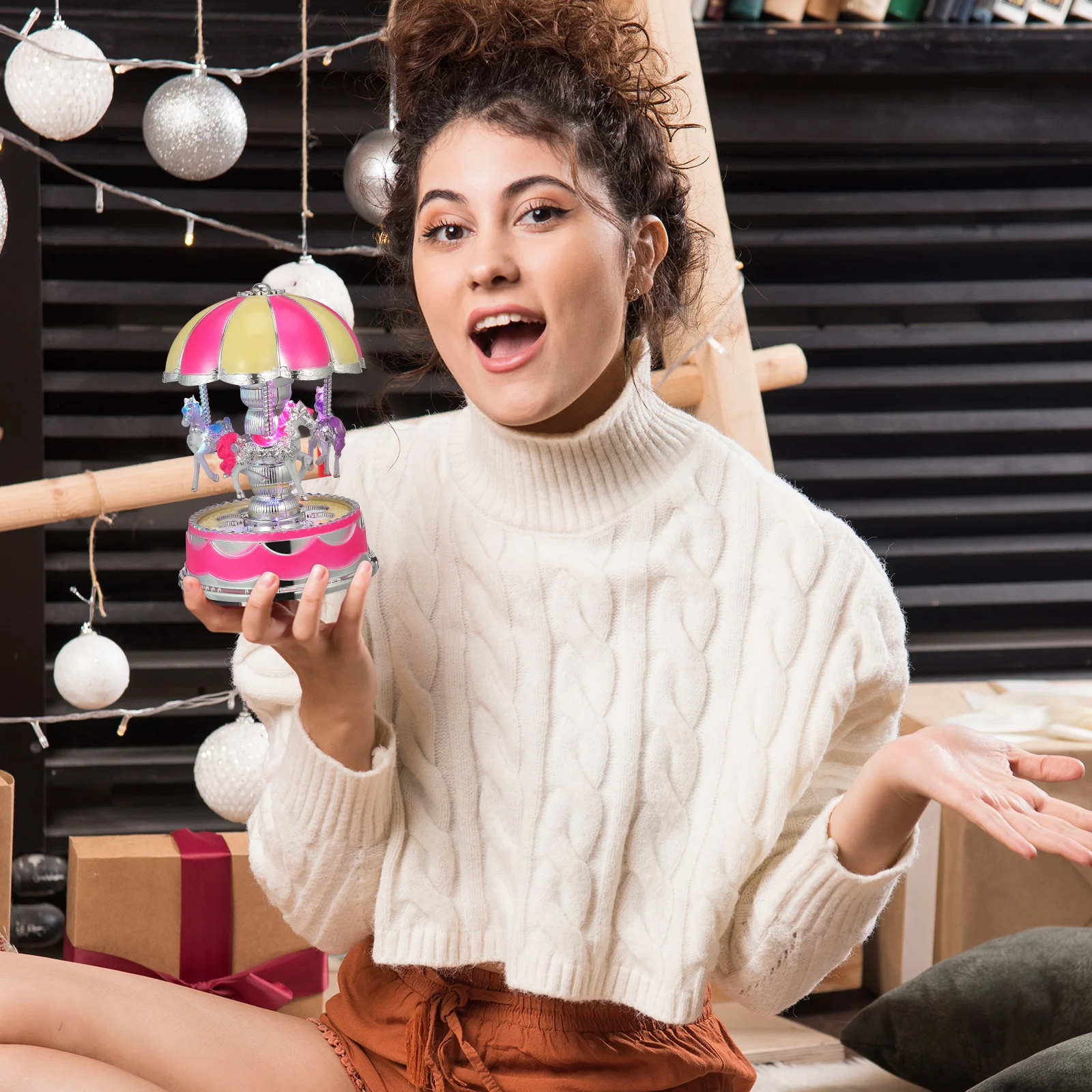 

Illuminated Carousel Music Box Rotate Playing Melody Luminous Castle Design Elegant Musical Gift for Women Girls