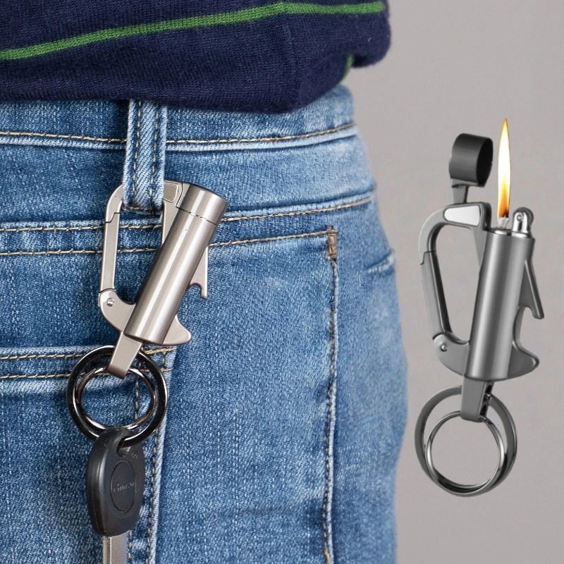 

New Multifunctional Grinding Wheel Open Flame Keychain Lighter Men's High-end Waist Hanging Personalized Pendant Smoking Gift