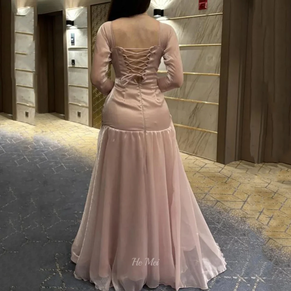 

Long Sleeve Prom Dresses Elegant Customized Evening Dress A Line Lace Up Party Gown Vestido De Novia