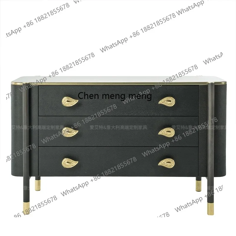 03 s51 Italian light luxury decorative chest cabinet Oriental style three bucket new Chinese locker black side cabinet