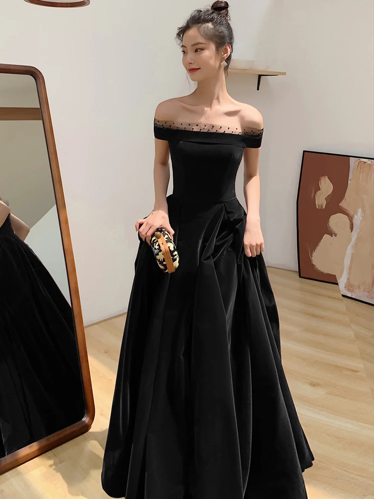 

Длинное вечернее платье Ele Bla на одно плечо для женщин, высококачественная бархатная ткань, средняя талия, вышивка, бал Dr