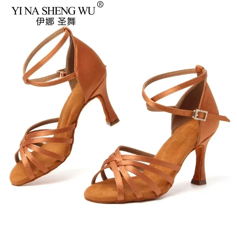 Adult Women Latin Dance Shoes Ballroom Tango Indoor Dancing Shoes High Heels 8.5cm Suede Soles Professional Dance Practice Shoes