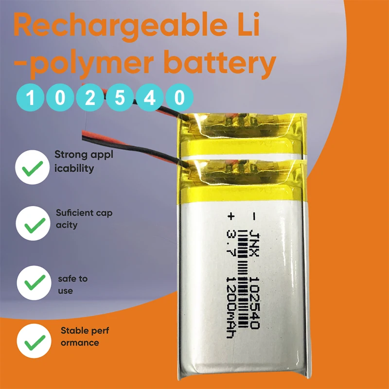 Original 3.7V 1200mAh 102540 JST 1.0 1.25 PH 2-pin Li-Polymer Li-ion Battery for Bluetooth Speaker GPS Dash Cam Camera MP4