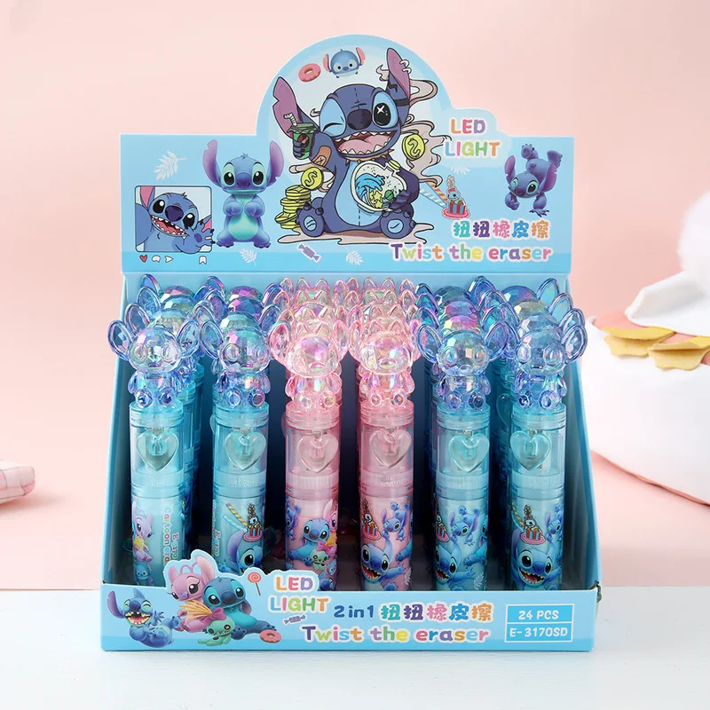 ステッチ-24-個消しゴム漫画セットディズニークリエイティブ回転コア小さな青色光鉛筆消しゴム学生学習文具プレゼント