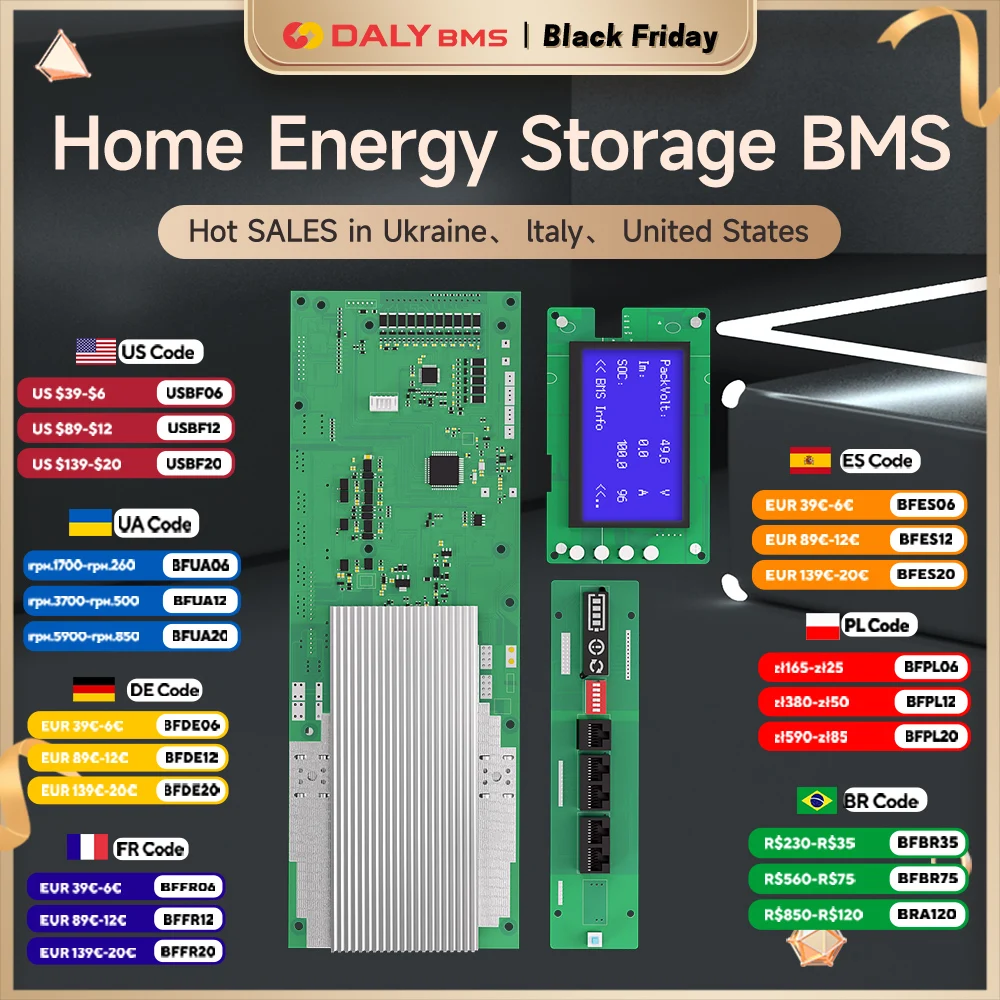 Daly Smart BMS Lifepo4 8S 24V 16S 48V 100A 200A for Home Energy Storage Deye Pylon Victron