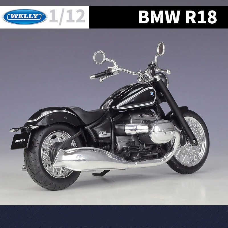 WELLY 1/18 BMW R18 Alloy Cruise Motorcycle Model Simulation Diecast Metal Toy Street Race Motorcycle Model Collection Kids Gifts