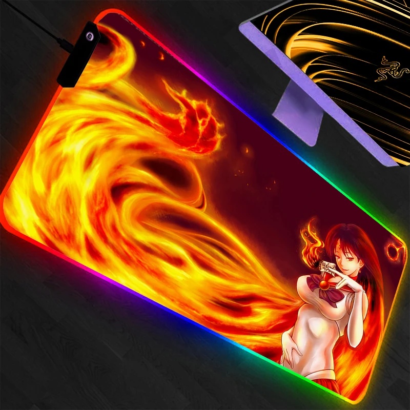 RGB Large Mouse Pad Sailor Moon Gamer Keyboard LED Mousepad Pc Computer Desk Mat Gaming Pad Backlight Mouse Mats For LOL
