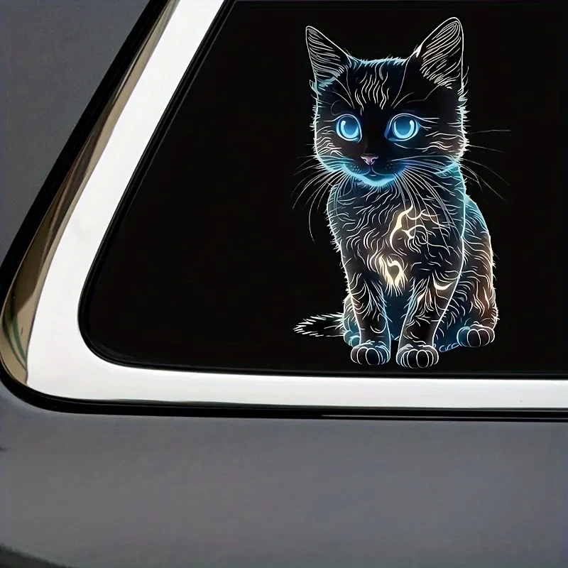 1 шт. съемная неоновая наклейка с изображением кота — светящиеся голубые глаза и волшебная атмосфера, идеально подходит для ноутбуков, чехлов для телефонов и бутылок с водой