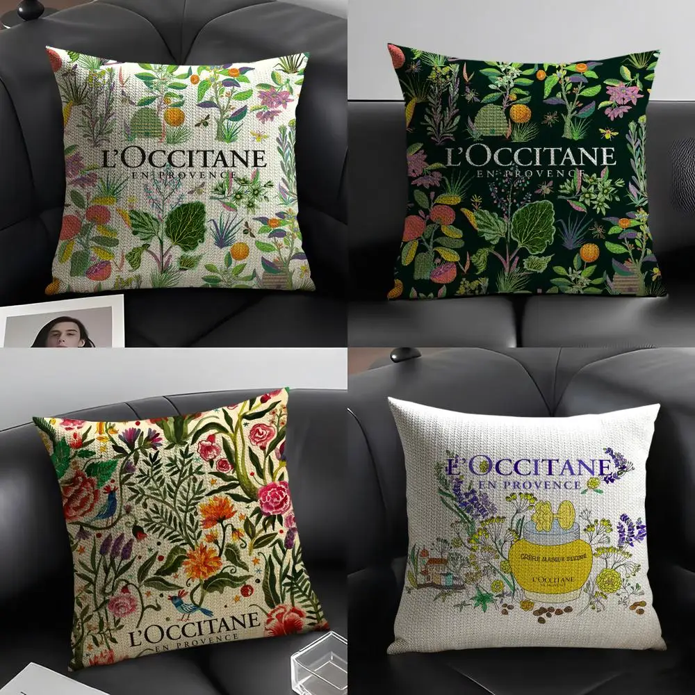 

Luxury L-L'OCCITANE Cushion Cover Natural Linen Organic Fabric Double-Sided Printing Breathable Perfect Gift for Decor