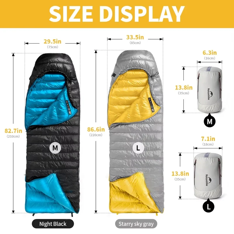 Duck Down Sleeping Bag CW400 CW700 Adult Outdoor Camping Hiking Travel Winter Thickened Cold Lightweight Sleeping Bag