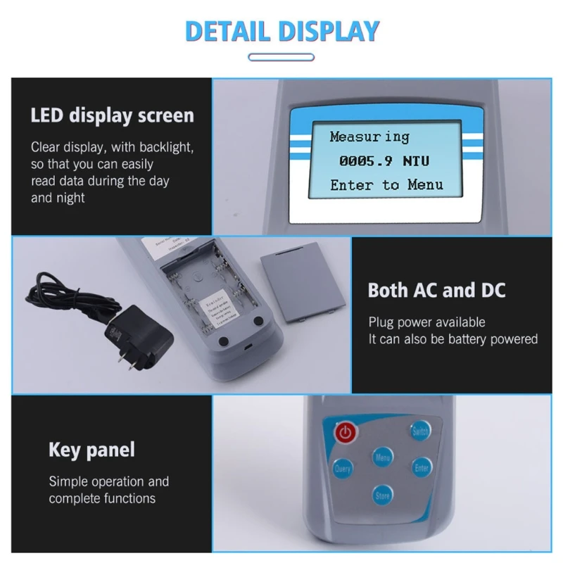 Digital Water Turbidity Meter Portable Handheld Turbidimeter 0~200 NTU 90° Scattered Light Accuracy 0.1 with Backlight