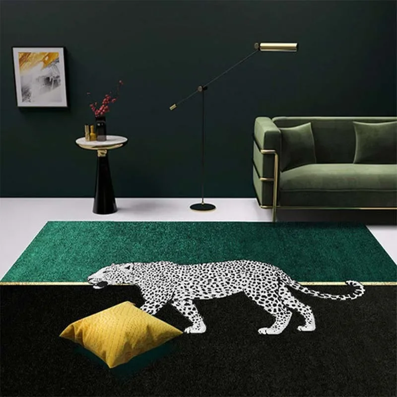 Leopard Living Room Green Decoration Luxury Carpet Bedroom Luxurious Rug Large Area Non-slip Floor Mat Panther Home Decor Rugs