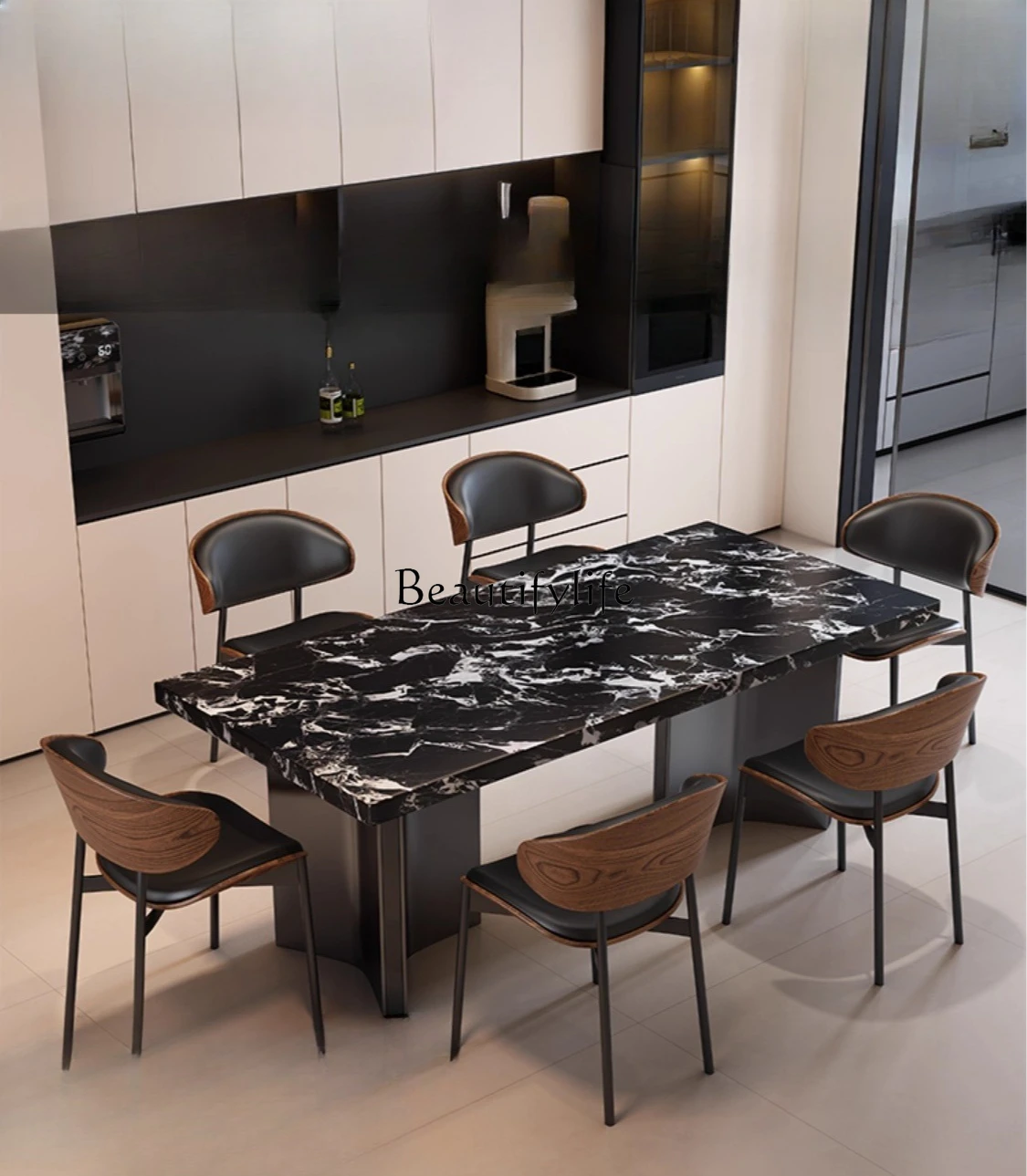 Rock slab dining table light luxury modern simple home high-end living room rectangular dining table and chair combination